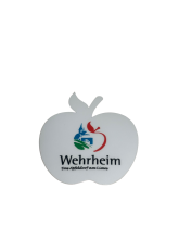 Aufkleber in Apfelform, ca. 8 cm im Durchmesser mit dem Logo der Gemeinde Wehrheim