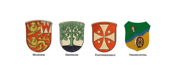 Die 4 Wappen der Ortsteile von Wehrheim